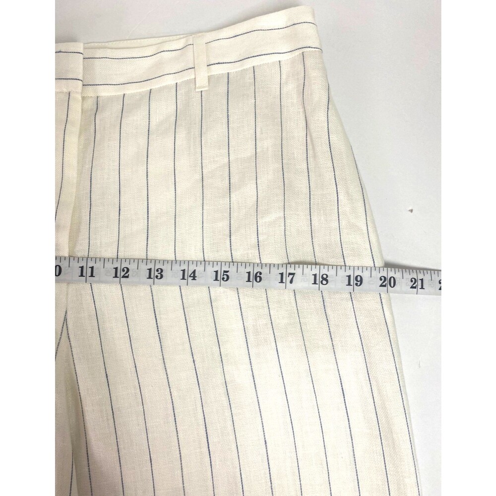 Lafayette 148 Dalton Pinstripe 100% Linen Wide Leg Pants Size 6 Off White Blue - Picture 14 of 16